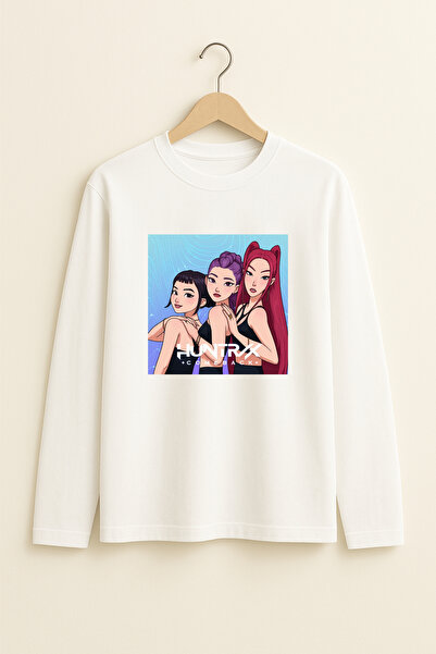fasardi K-pop Demon Hunters Huntrix Zoey Rumi Mira Baskılı Uzun Kollu Kız Çocuk Tişört
