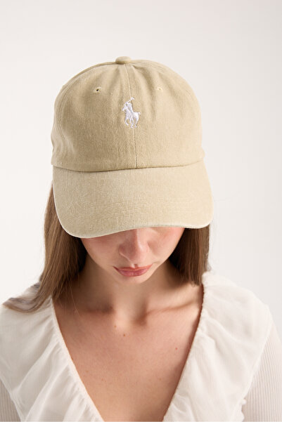 OX-RA Вишита унісекс бежева кольорова прана джинсова шапка зі стареним ефектом