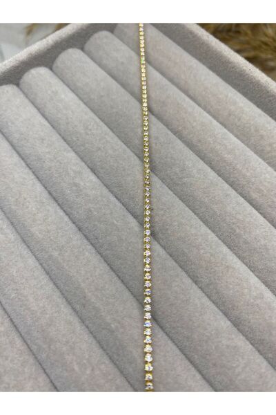 Kaan Accessoire سوار رفيع من الفولاذ بحجر الزركون بلون فضي وذهبي (18 سم)