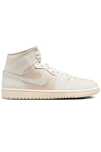 Nike Air Jordan 1 Mid Unisex Leather Sneaker Hakiki Deri Bilekli Günlük Spor Ayakkabı Krem