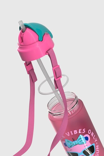 Renga Sonic Air Patterned 500 ml Matte Tritan Children's Water Bottle with Strap and Straw 912119 Pink