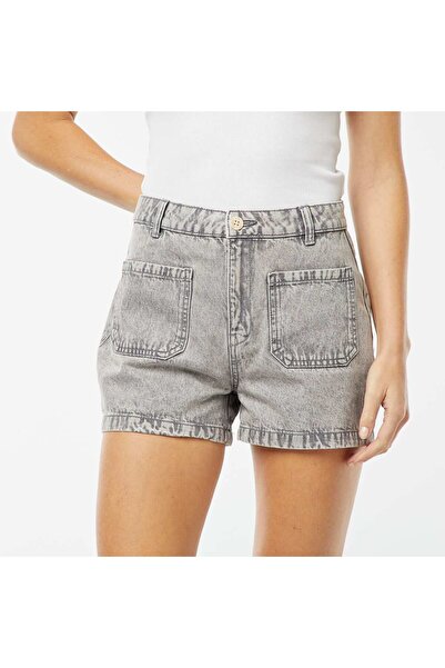 KIABI High-waisted denim shorts with 4 patch pockets GREY