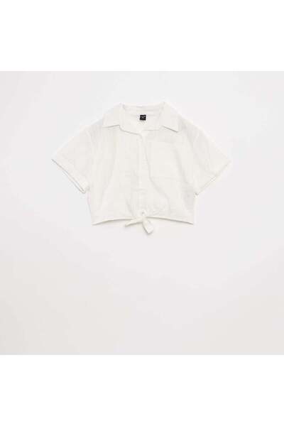 KIABI قميص قصير مع فيونكة أبيض