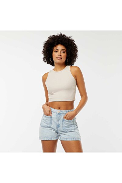 KIABI High-waisted denim shorts with 4 patch pockets BLUE