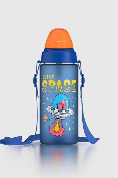 Renga Sonic Air Patterned 500 ml Matte Tritan Children's Water Bottle with Strap and Straw 912119 Blue