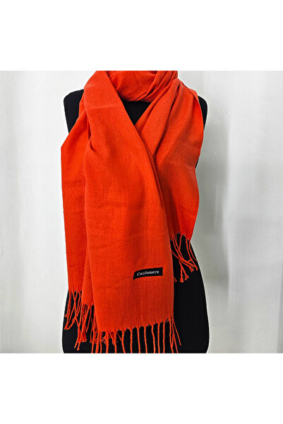 FashionForYou Belladona shawl scarf, made of thin material, with fringes and emblem, Red, 180x65 cm