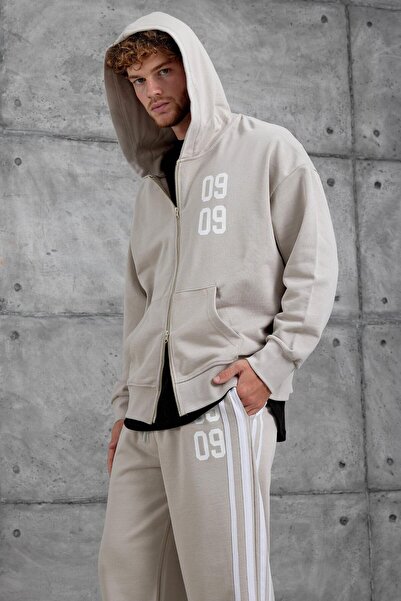 NOMARC Men's Cream 0909 Printed Oversize Tracksuit Set