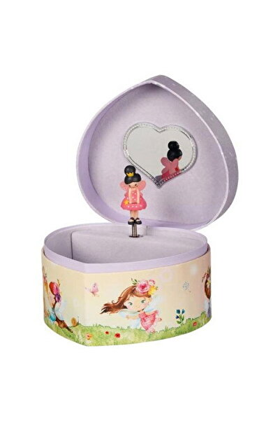 Goki Cutie muzicală în formă de inimă cu zână, 14,5 x 13,5 x 8,5 cm, din lemn,