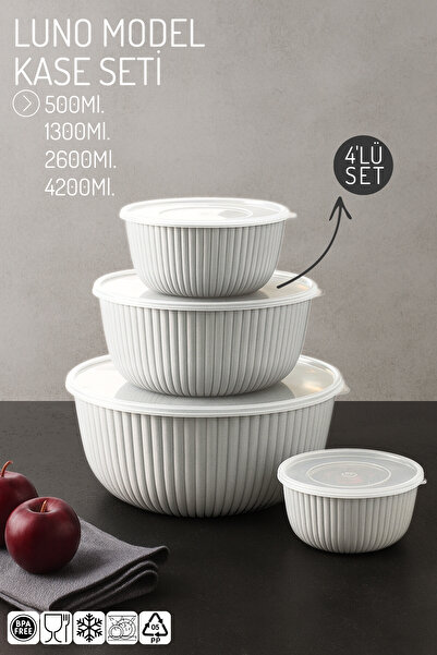 Nandy Home Luno Model 4-Piece Bowl Set with Lids – 500/1300/2600/4200ml - Storage Container Set