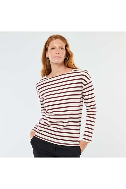 KIABI Striped Long-Sleeve Jersey T-Shirt WHITE