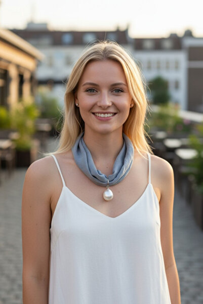 Trend aksesuar Stylish Design Fabric Scarf Necklace with Pearl Detail