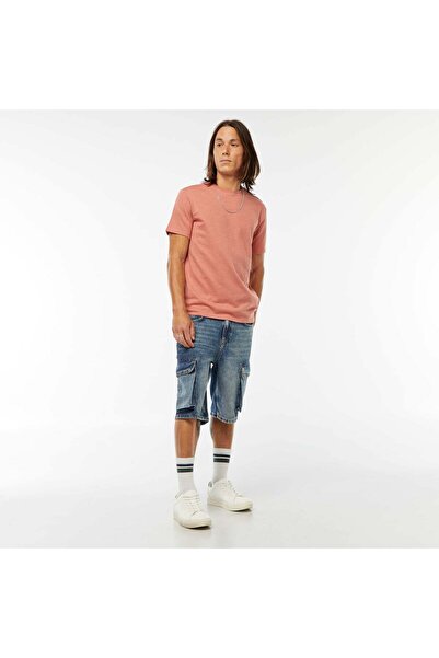 KIABI Short-sleeved textured knit T-shirt PINK