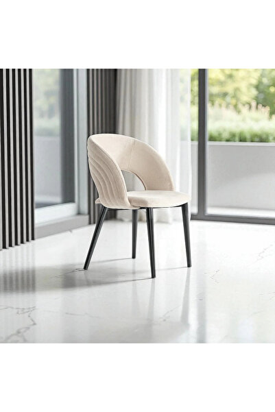 DENGEMA Mostar S88 Sandalye – Krem (Tiesto Polyester), Siyah Metal Ayak