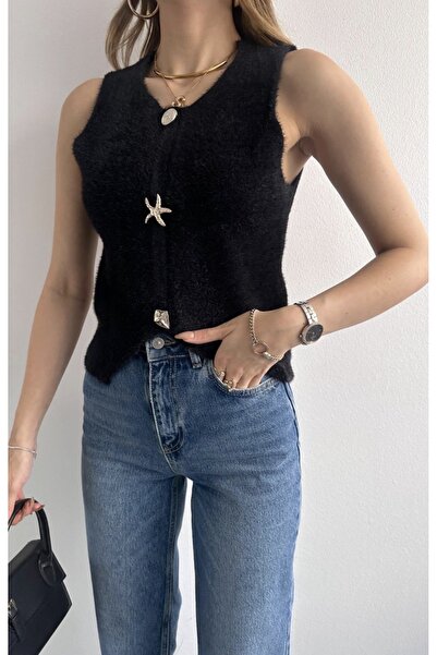 fujya Asymmetrical Buttoned Soft Knit Vest