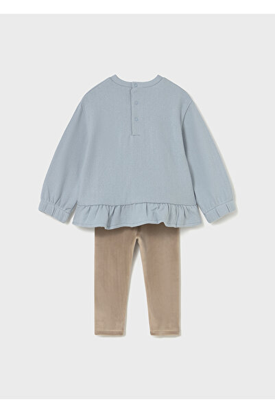 MAYORAL Διπλό σετ για κοριτσάκια 1-4 ετών – Μπλε φούτερ με σχέδιο σκύλου και καφέ βελούδινο κολάν με στενό πόδι