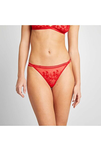 KİABİ Embroidered mesh thong RED