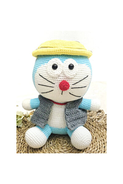 Fatio Handmade Crochet Doraemon Doll with Detachable Hat – 23cm Plush Toy