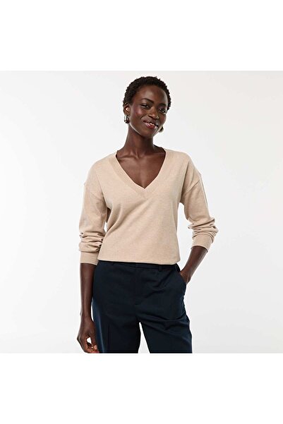 KIABI Fine-knit V-neck sweater BEIGE