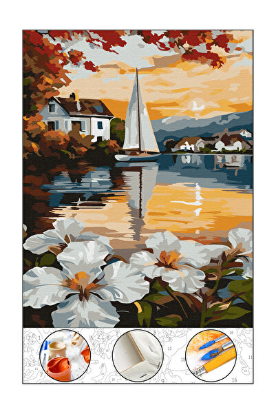 abbara Sayılarla Boyama Hobi Seti Çerçeveli Tuval Fırça Boya Dahil Kasnaklı 40x50 Cm Lilyum Diyarı