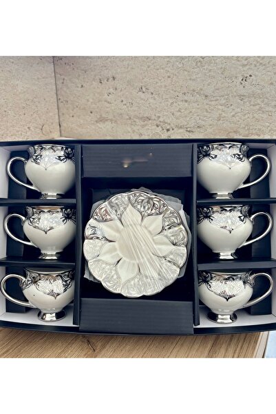 CEZVE HOME Vion 6-Person Porcelain Tea Cup Set with Silver Detailing