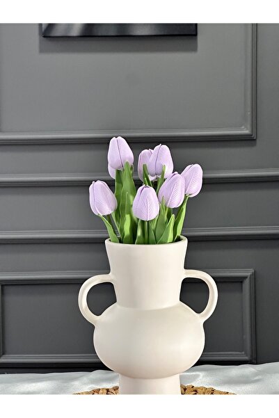 Smyrna Çiçek LİLA Islak Lale, Solmaz, Sararmaz, Gerçek Dokulu 8'li Demet