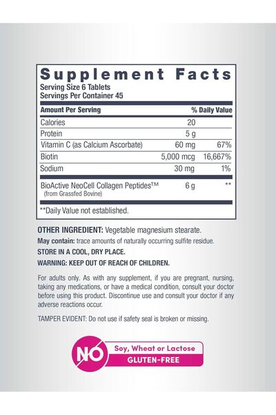 Neocell Super Collagen Peptides + Vitamin C & Biotin, 270 Tablets