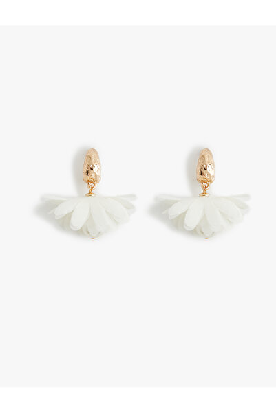 Koton Women's White Pearl Detail Flower Earrings