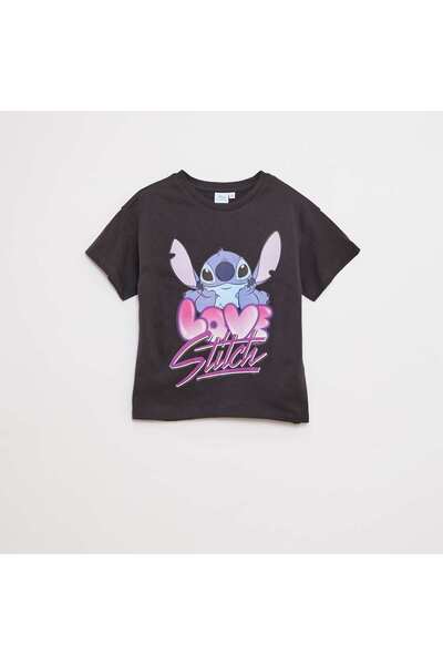 KIABI تي شيرت ديزني ستيتش بأكمام قصيرة باللون الأسود