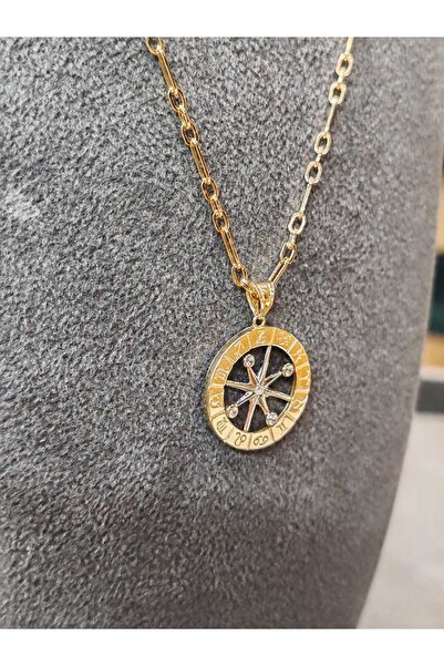 Berr Diamond 14 AYAR ALTIN İTALYAN ATAŞ ZİNCİRLİ BURÇLU PUSULA KOLYE