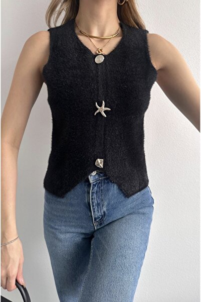 fujya Asymmetrical Buttoned Soft Knit Vest
