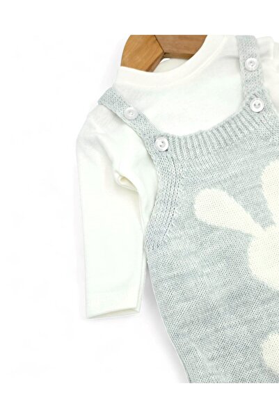 Ege Bebek Winter Rabbit Detailed Knitwear Salopet and Inner Badili Set, 3-6-9-12 Months Knitwear Gardener Jumpsuit R2206