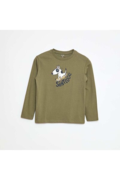 KIABI تي شيرت كاكي مطبوع بأكمام طويلة