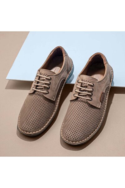 BMoD Pantofi casual bărbătești din piele gri cu perforații MOD13757