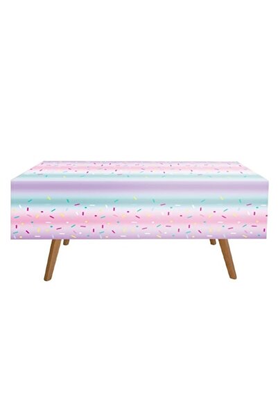 SHOPIENS Fata De Masa Plastic 180x120cm In Culori Pastelate Cu Model Inghetata Si Imprimeu Din Folie Aurie Su