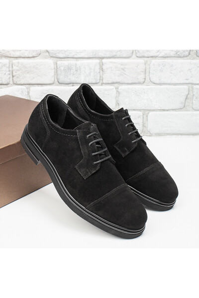 Modlet.ro Pantofi eleganți bărbătești din piele naturală neagră, întoarsă, MO...