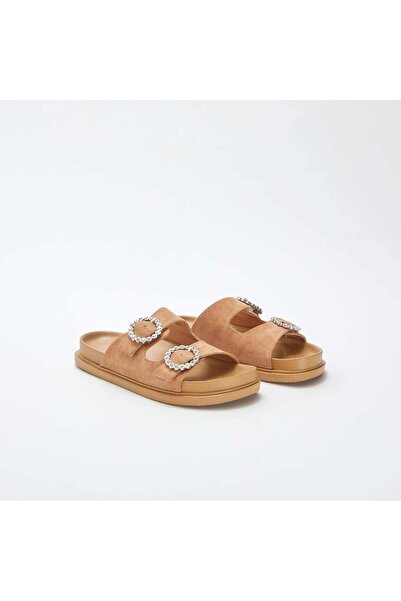 KİABİ Mules with double diamanté straps BROWN