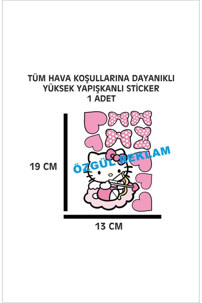 ÖZGÜL REKLAM Hello Kitty Set Sticker 1 ADET TOPLAM 19X13 CM Su Geçirmez Araba...