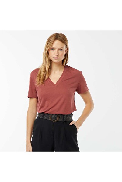 KIABI T-shirt with short sleeves and V-neckline RED