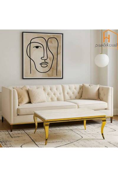 Al Saadah Home Individual Service Table - Marble - 130*70*50 - Gold