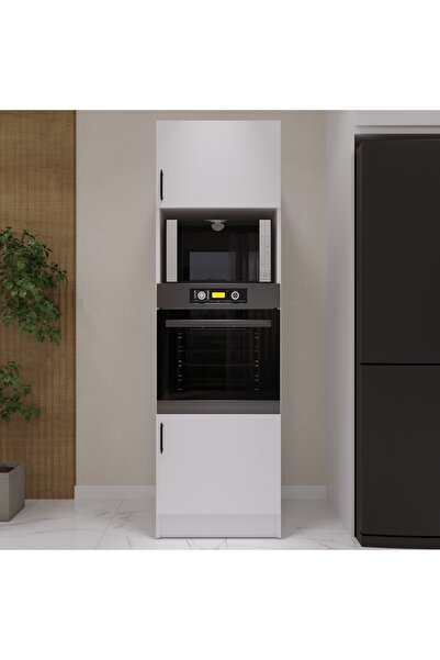 ASES Esl0192 Çok Amaçlı Ankastre Fırın ve Mikrodalga Kiler Boy Dolap 2 Kapaklı Raflı Beyaz