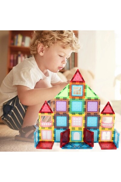 PROCART Magnetic building set with 45 pieces, multicolor, Magnetic Tiles, 3D castle