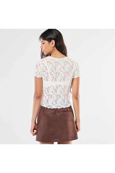 KIABI Lace Short-Sleeve T-Shirt WHITE