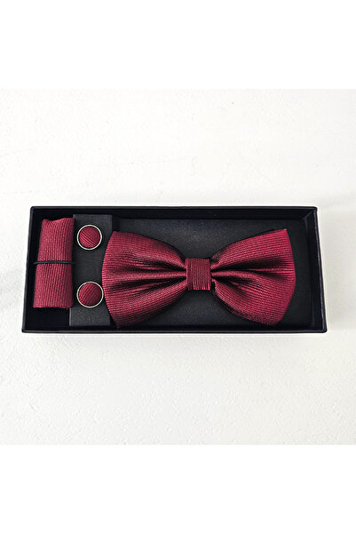 FY FashionForYou Gentleman 3-piece set, for men, bow tie, button and cloth handkerchief, Bordeaux
