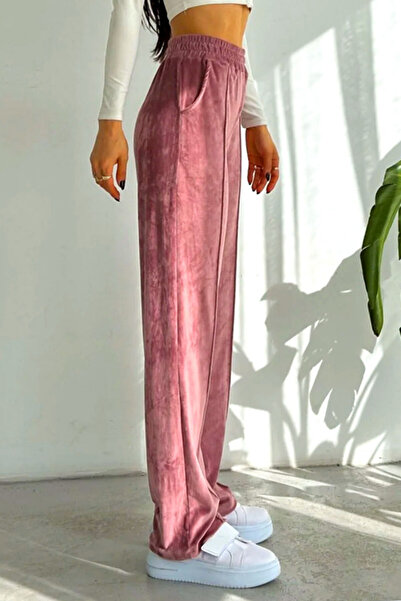 FashionForYou Touch velvet pants, relaxed fit with stripe on the leg, pink