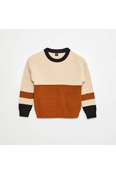 KIABI Color Block Knitted Sweater BEIGE