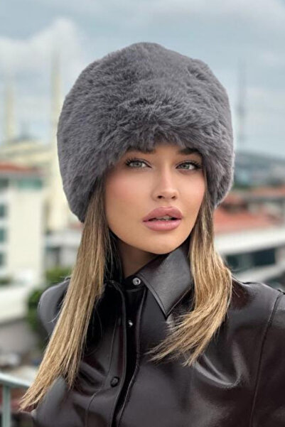 Mollycrush Kışlık Kadın Trend Peluş Siyah Suni Kürk Kalpak Şapka Kazak Rus Tarzı