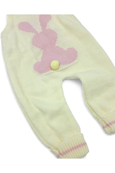 Ege Bebek Winter Rabbit Detailed Knitwear Salopet and Inner Badili Set, 3-6-9-12 Months Knitwear Gardener Jumpsuit R2206