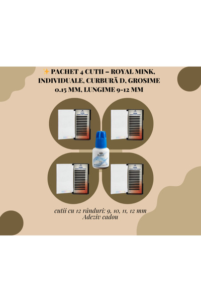 Royal Beauty Professional Kit – 4 Boxes Mink Eyelash Extensions (9, 10, 11, 12 mm) + Free Adhesive