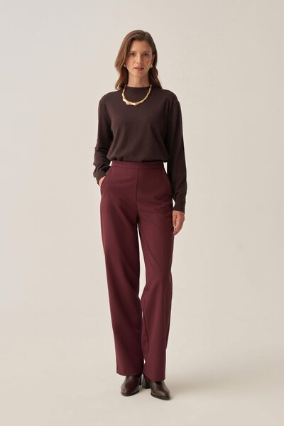 ALLDAY Burgundy-Draped Interlock Office Trousers
