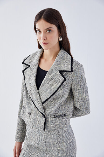 IDYL ŞERİT AKSESUARLI CROP CEKET TAKIM